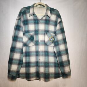 Vintage Guess Flannel Shirt Blue Green w/ Logo Made In Usa 90s Men's XXL